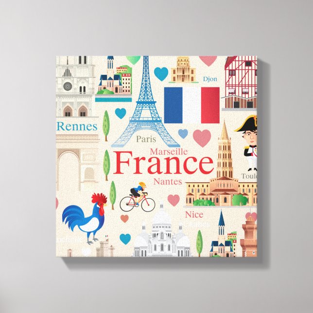 Cute France Icons Canvas Print (Front)