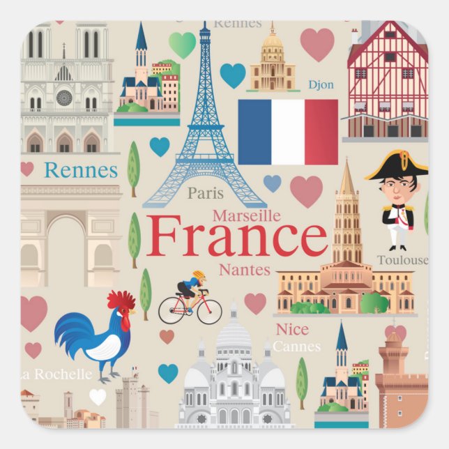 Cute France Icons Square Sticker (Front)
