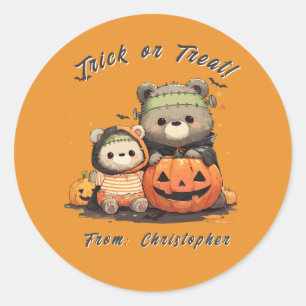 Cute Frankenstein Bear Halloween Spooky Season Classic Round Sticker
