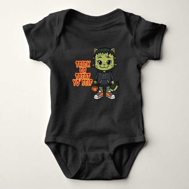 Cute Frankenstein Cat Monster – Kawaii Spooky Hall Baby Bodysuit (Front)