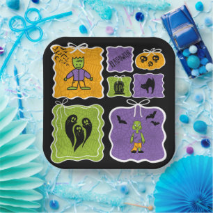 Cute Frankenstein Coquette Halloween Paper Plate