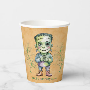 Cute Frankenstein Halloween Birthday Boy Party Paper Cups