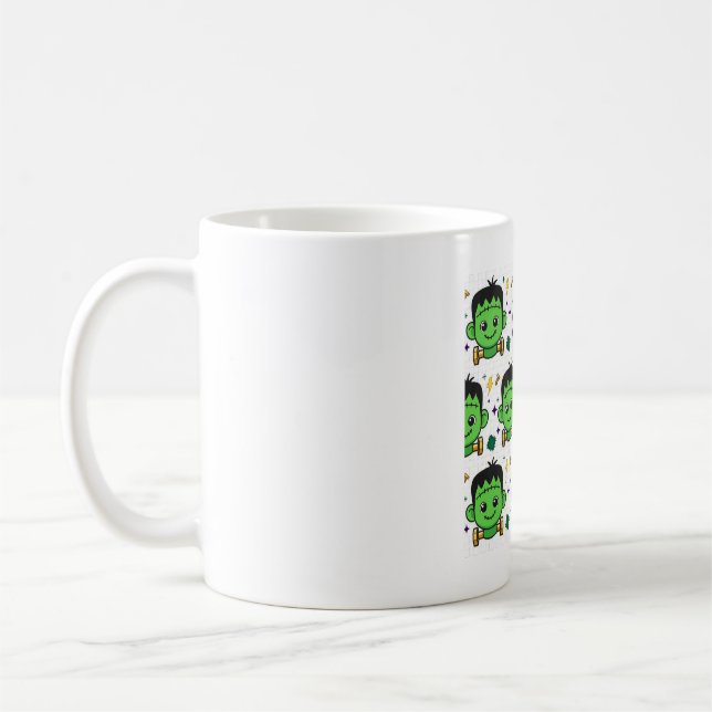 Cute Frankenstein Monster Face Halloween Pattern Coffee Mug (Left)