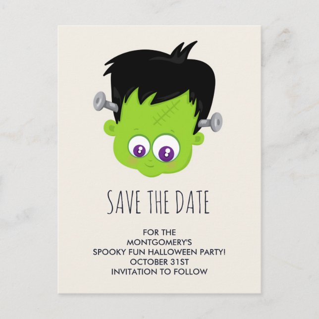 Cute Frankenstein Monster Halloween Save the Date Postcard (Front)