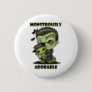 Cute Frankenstein Monster with plushie 6 Cm Round Badge