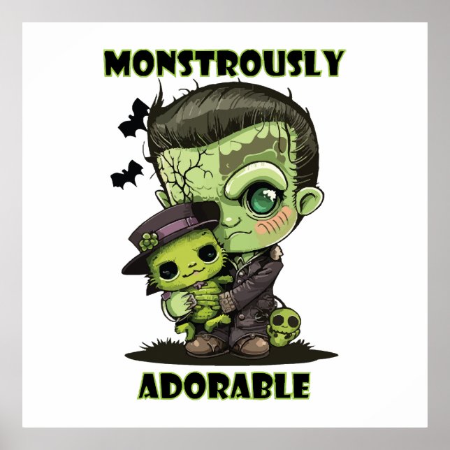  Cute Frankenstein Monster with plushie Poster (Front)