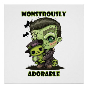  Cute Frankenstein Monster with plushie Poster