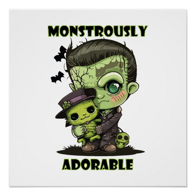  Cute Frankenstein Monster with plushie Poster (Front)