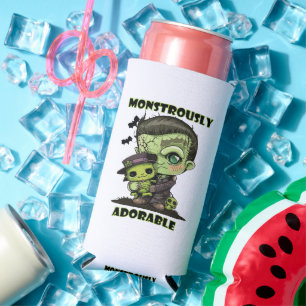  Cute Frankenstein Monster with plushie Seltzer Can Cooler