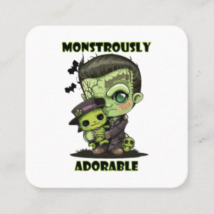 Cute Frankenstein Monster with plushie Square Business Card