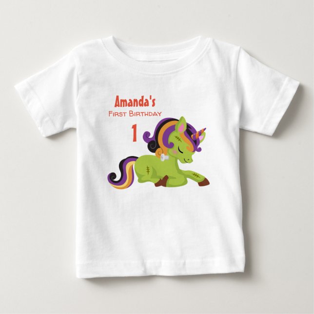 Cute Frankenstein Unicorn Halloween Birthday Baby T-Shirt (Front)