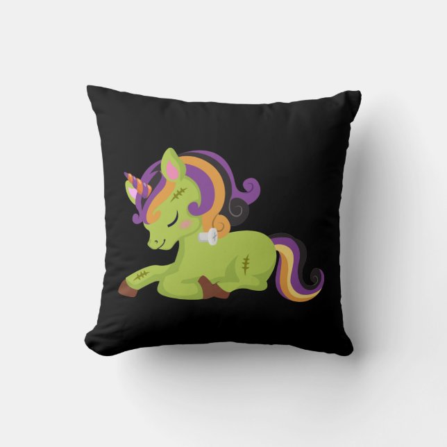 Cute Frankenstein Unicorn Halloween Cushion (Front)