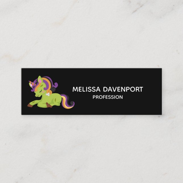 Cute Frankenstein Unicorn Halloween Drawing Mini Business Card (Front)