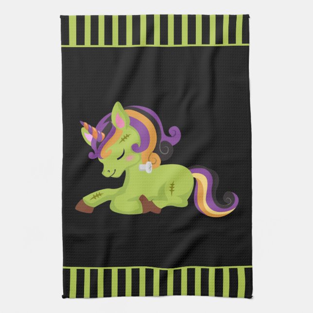 Cute Frankenstein Unicorn Halloween Kitchen Towel (Vertical)