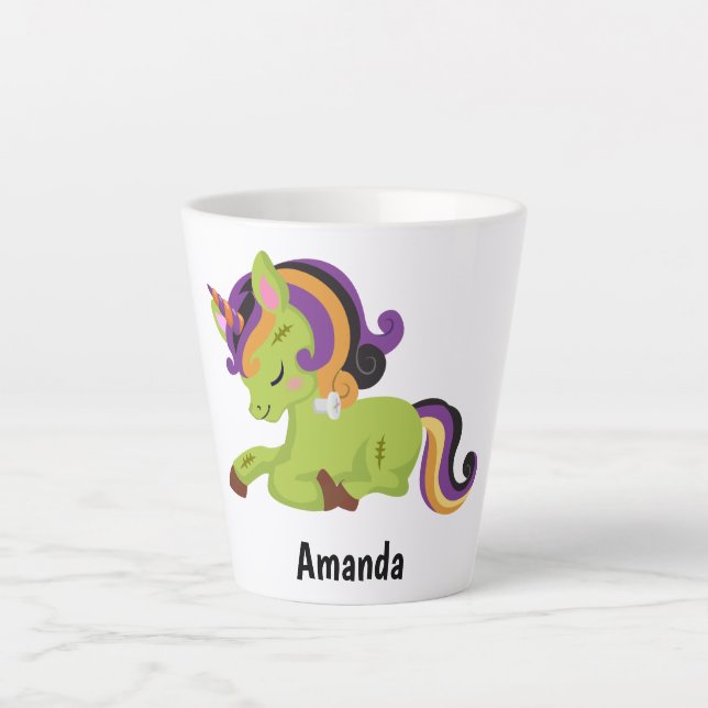 Cute Frankenstein Unicorn Halloween Latte Mug (Front)