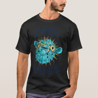 Cute Free hugs fish, funny porcupine fish on white T-Shirt