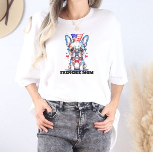 Cute French Bulldog American Flag with Hearts T-Shirt