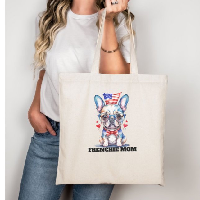 Cute French Bulldog American Flag with Hearts Tote Bag (Creator Uploaded)