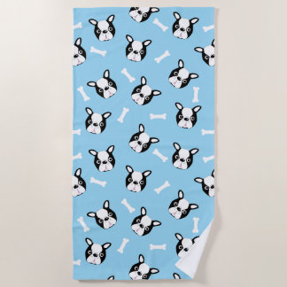 Cute French Bulldog And Bone Pattern Beach Towel