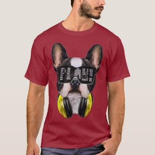 Cute French Bulldog as DJ wearing Sunglass and T-Shirt