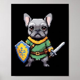 Cute French Bulldog As Retro Video Game Character  Poster