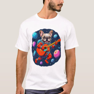 Cute French Bulldog Astronaut Playing Guitar – Fun T-Shirt