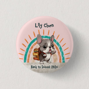Cute French bulldog back to school rainbow 3 Cm Round Badge