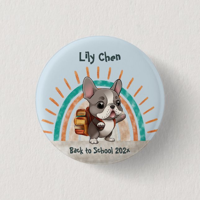 Cute French bulldog back to school rainbow 3 Cm Round Badge (Front)