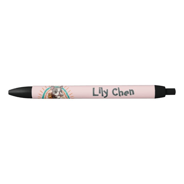 Cute French Bulldog Back to School Rainbow Black Ink Pen (Front)
