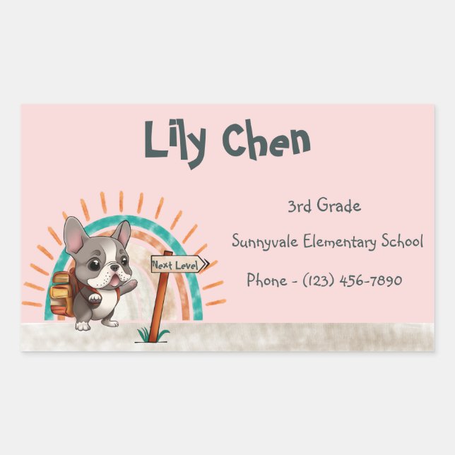 Cute French Bulldog Back to School Rainbow Rectangular Sticker (Front)