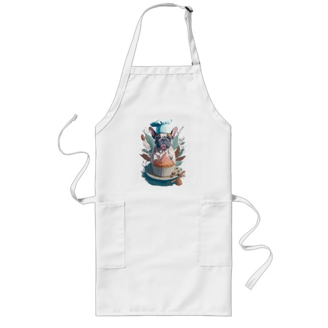 Cute French bulldog baker, baker's Long Apron (Front)