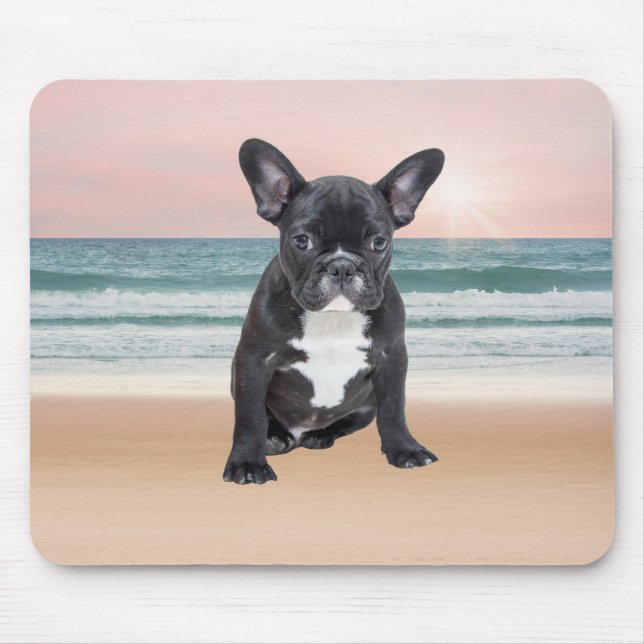 Cute French Bulldog Beach Sun Water Mouse Pad (Front)