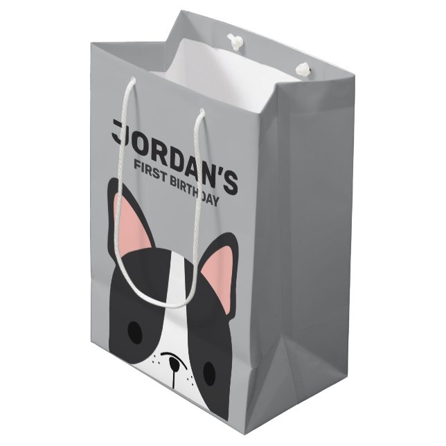 Cute French Bulldog Birthday Medium Gift Bag (Front Angled)