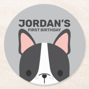 Cute French Bulldog Birthday Round Paper Coaster