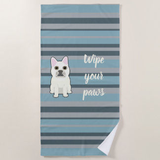 Cute French Bulldog Blue Striped Beach Towel