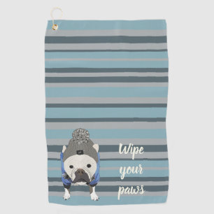 Cute French Bulldog Blue Striped Golf Towel