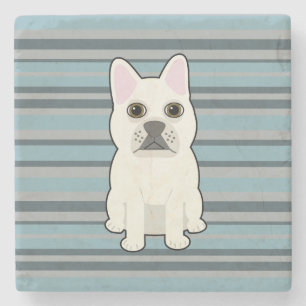 Cute French Bulldog Blue Striped Stone Coaster