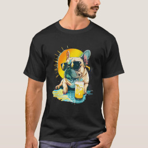 Cute French Bulldog chillin tropical drink on summ T-Shirt