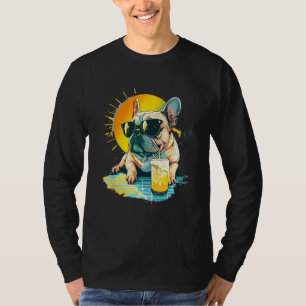 Cute French Bulldog chillin tropical drink on summ T-Shirt