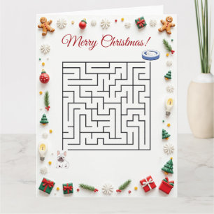 Cute French BullDog Christmas Maze Puzzle Holiday Card