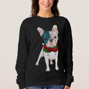 Cute French Bulldog Christmas Pup With Red And Gre Sweatshirt