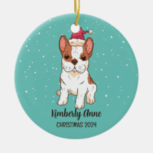 Cute French Bulldog Christmas Snowy Winter Holiday Ceramic Tree Decoration
