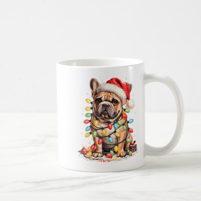Cute French Bulldog Christmas Tree Santa Xmas Ligh Coffee Mug (Right)