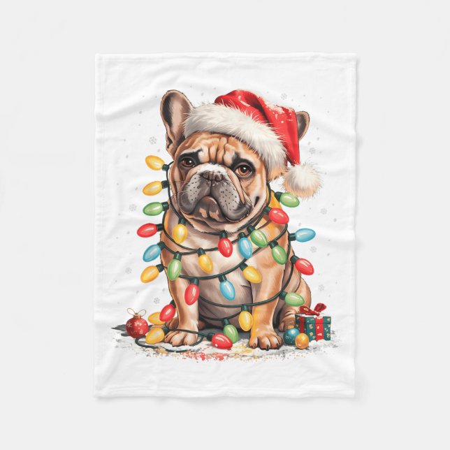 Cute French Bulldog Christmas Tree Santa Xmas Ligh Fleece Blanket (Front)