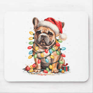 Cute French Bulldog Christmas Tree Santa Xmas Ligh Mouse Pad