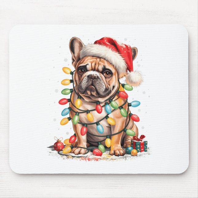 Cute French Bulldog Christmas Tree Santa Xmas Ligh Mouse Pad (Front)