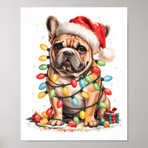 Cute French Bulldog Christmas Tree Santa Xmas Ligh Poster