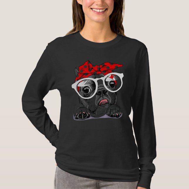 Cute French Bulldog Colourful Headband And Glasses T-Shirt (Front)