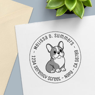 Cute French Bulldog Custom Round Address Self-inking Stamp