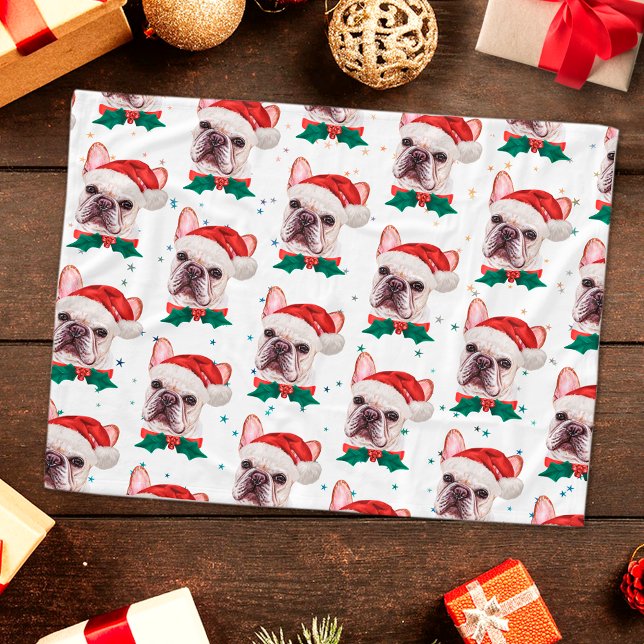 Cute French Bulldog Dog Christmas Pattern Fleece Blanket (Creator Uploaded)